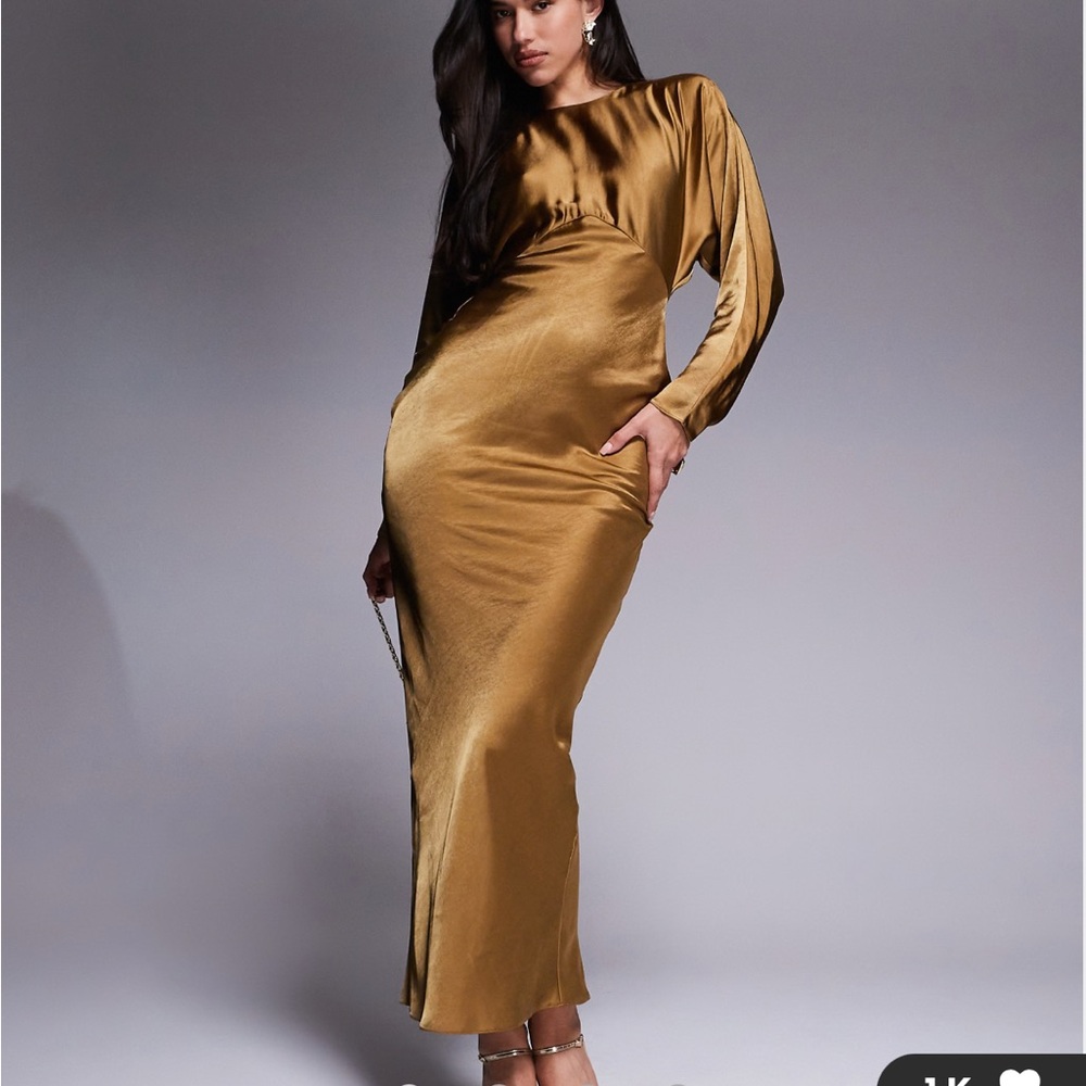 NEW! ASOS DESIGN satin batwing maxi dress in olive